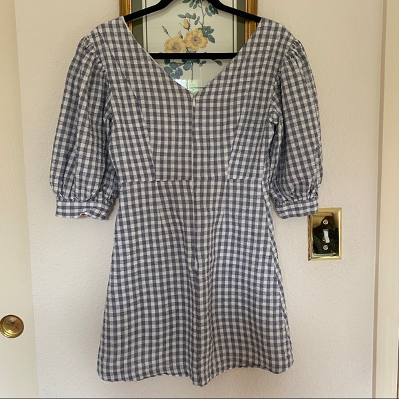 urban lena gingham puff sleeve mini dress - Picture 2 of 5
